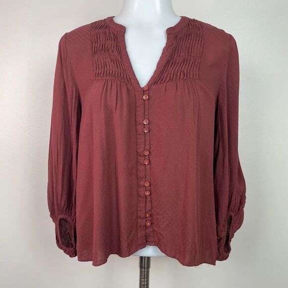 ✨Pintuck Peasant Blouse Maroon Sz. 12 Maeve✨ - Picture 3 of 11
